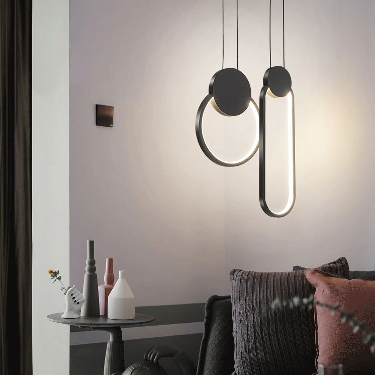 Moderne minimalistische LED -hanglampje Smeedijzeren geometrische hanglamp met acrylschaduw