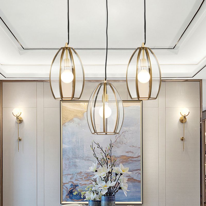 Oval/Bell Clear Glass Hanging Light Kit Simple 1 Light 12"/12.5"/13" Wide Dining Room Suspension Pendant Lamp