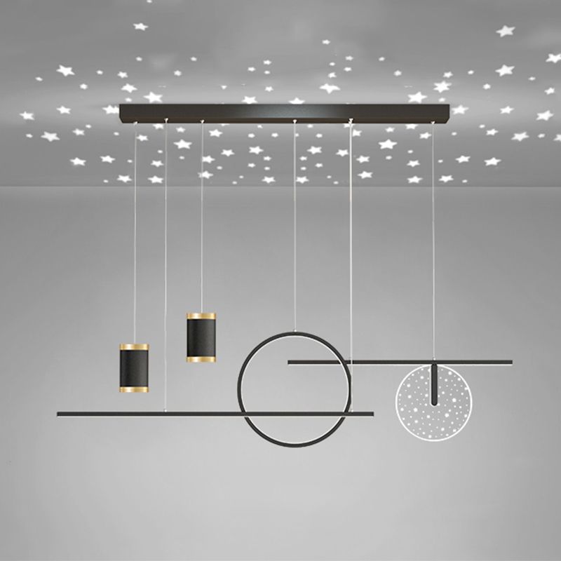 Modern Metal LED Ceiling Lamp Circle Shape Island Light with Plastic Shade for Living Room