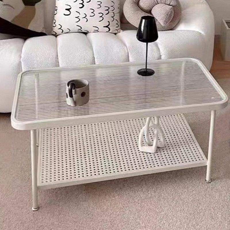 Four Legs Glass Coffee Table Shelf Included Geometric Single Cocktail Table