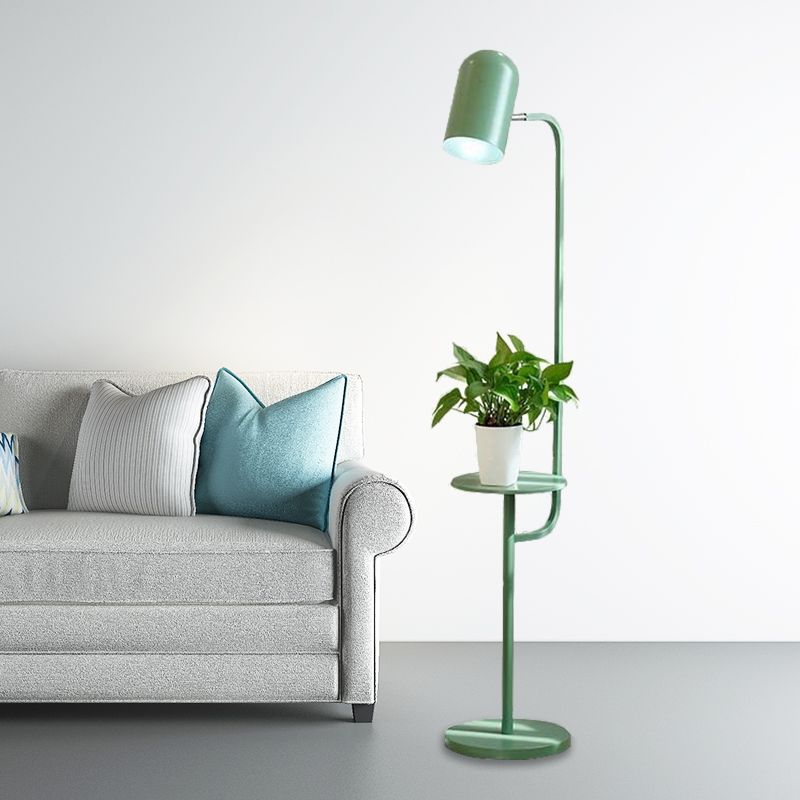 1 Bulb Metal Floor Light Warehouse Pink/Yellow/Green Bell Shaped Living Room Floor Reading Lamp with Wood Shelf Deco