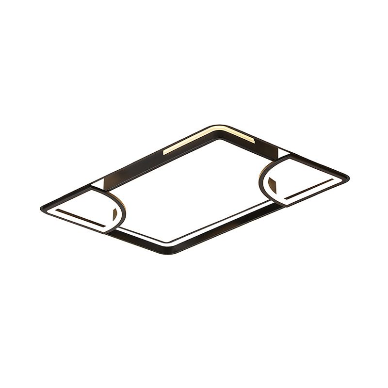 Black Thin Rectangle Ceiling Flush Modern Acrylic LED Flushmount Lighting in Warm/White Light with Sector Cutouts Design