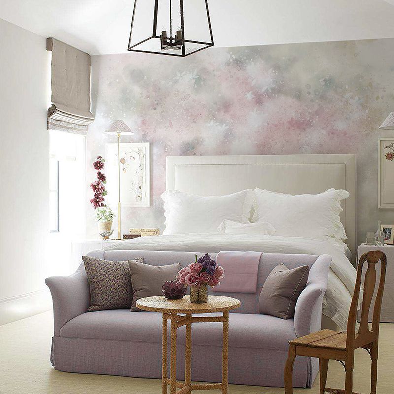 Light Pink Floral Wall Mural Decal Washable Wall Art for Girls Bedroom, Non-Woven Cloth