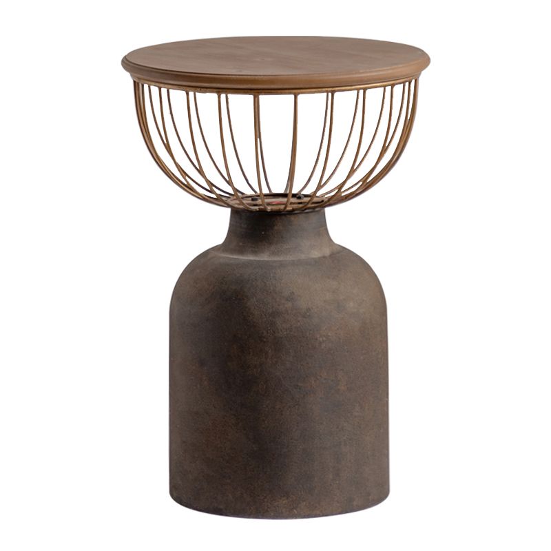 Rustic Iron Pedestal Round Wood Top Coffee Table - Distressed Surface Treatment