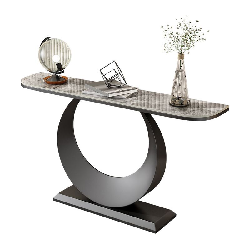 Contemporary Console Accent Table Antique Finish Half Moon Console Sofa Table in Stone