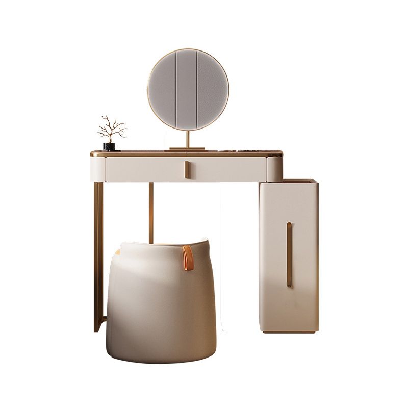 Luxurious Glass Vanity Table with Mirror & Stool 3 Drawers Beige Dressing Table