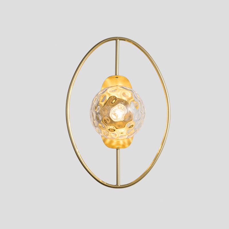 Duidelijke kuiltjesglas Orb SCONCE LAMP MODERNE 1-BULB Zwart/gouden wandlamp met ringdetails met ringdetail
