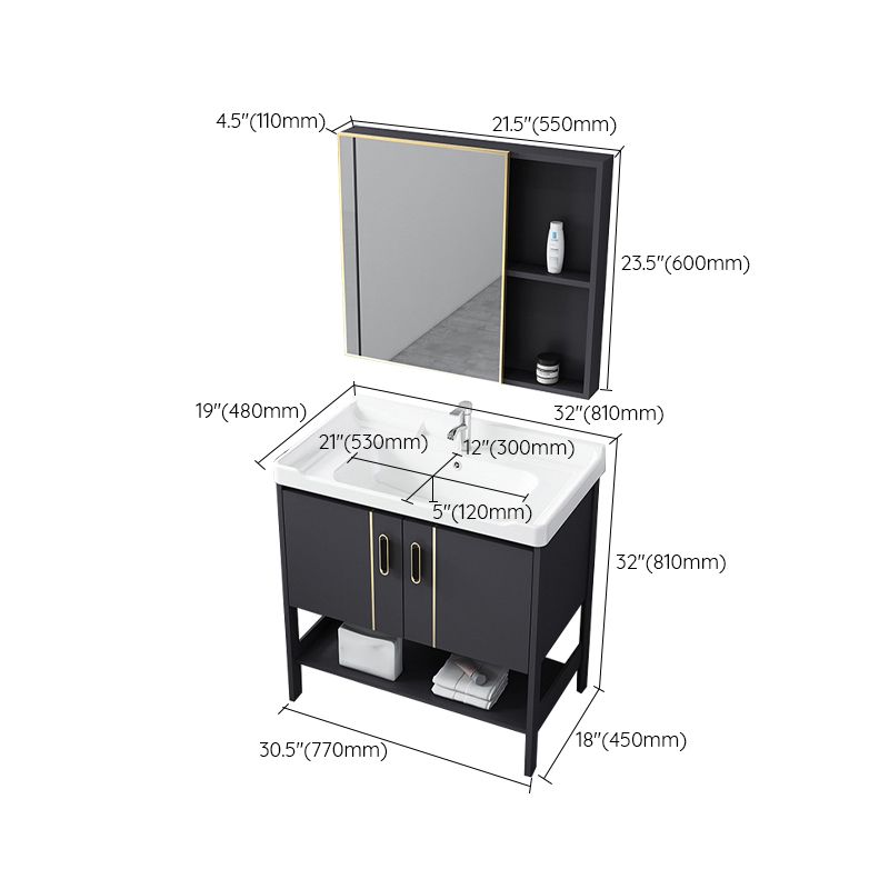 Single Sink Vanity Shelving Included Metal Frame 2 Doors Freestanding Modern Vanity