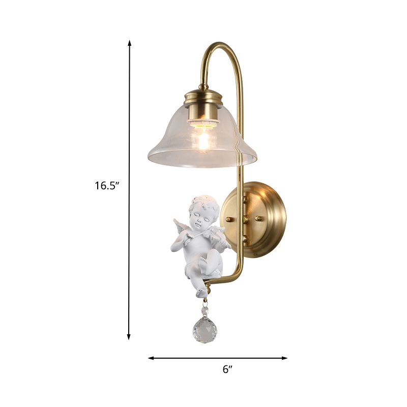 Bell Clear Glass Sconce Light Fixture Modern 1 Light Indoor Wall Mounted Lamp in Gold with Resin Angle Deco
