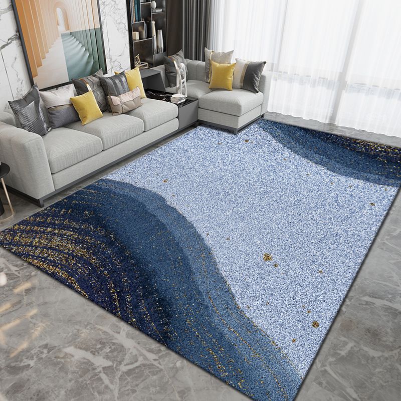 Dark Green Color Block Rug Polyester Modern Rug Washable Rug for Living Room