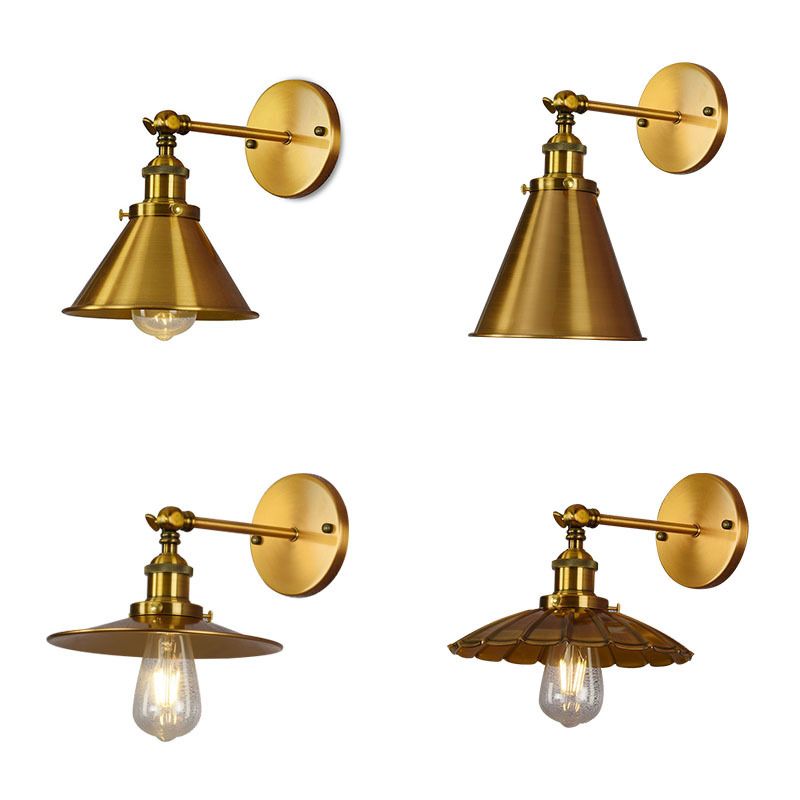 Industrial Clad Cone Wall Lights Iron 1-Light Wall Sconce Lighting in Gold