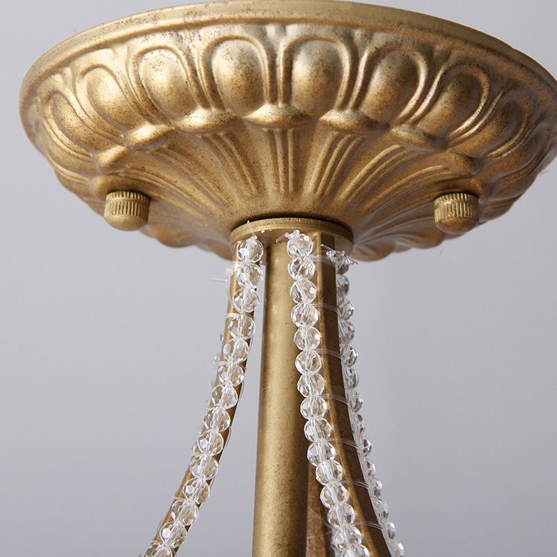 Lampe encastrée à dôme rustique, 5 lumières, octogones en cristal, plafonnier doré