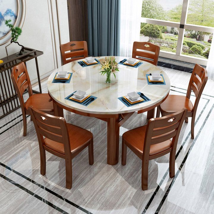 Modern Stone Round Dining Table Rubber Wood Legs for Dining Room