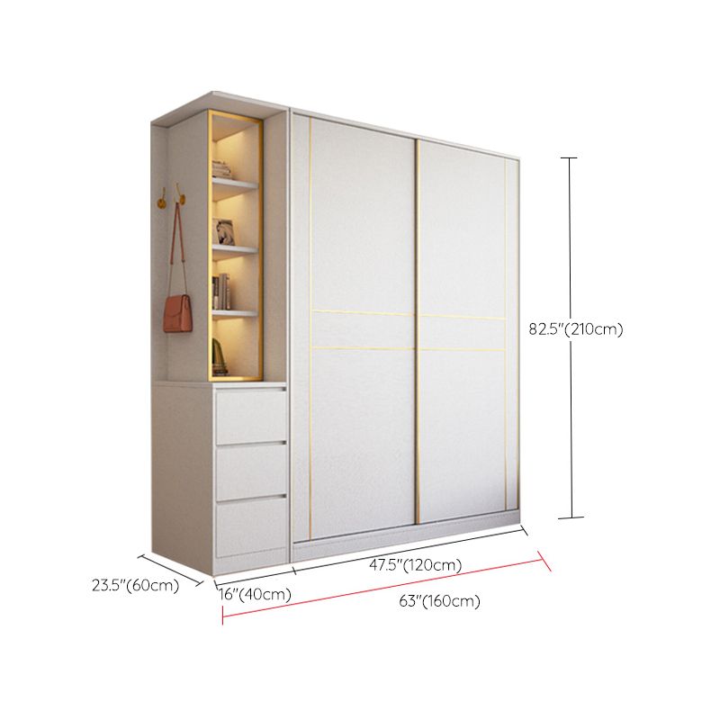Sliding Wardrobe Armoire with Drawer Wooden Wardrobe Closet for Home