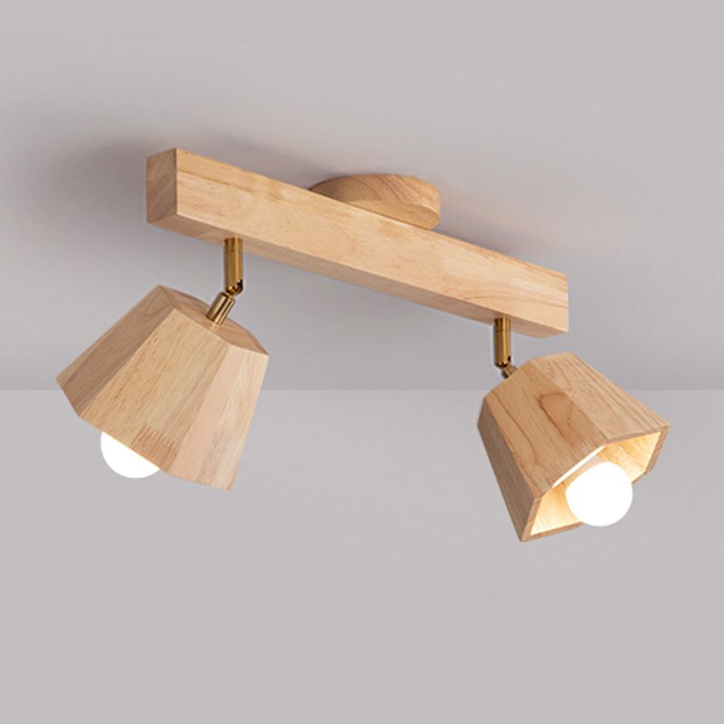 Modern Ceiling Track Light Multi - Head Solid Wood Ceiling Flush Mount