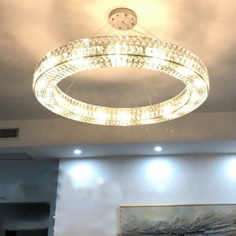 Lampadario circolare di cristalli leggeri di lusso moderno per soggiorno per soggiorno
