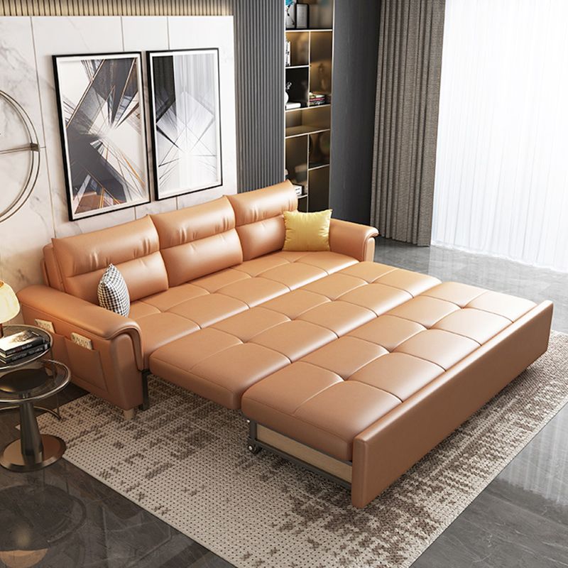 Flared Arms Sleeper Sofa Faux Leather Upholstered Futon Sleeper Sofa