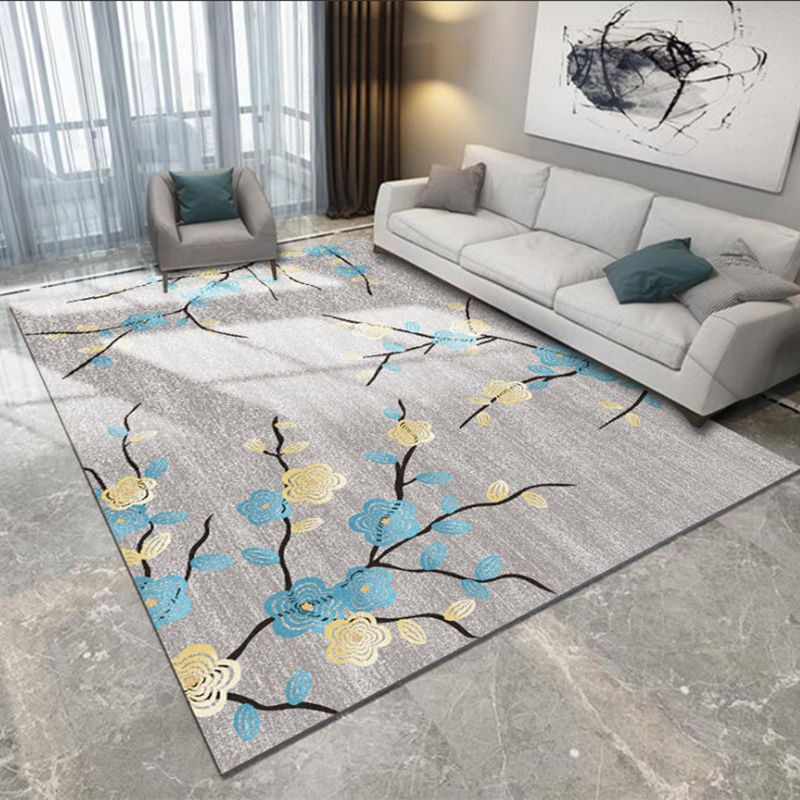 Nordic Bedroom Rug Multi Colored Plant Printed Area Rug Polypropylene Pet Friendly Stain-Resistant Carpet