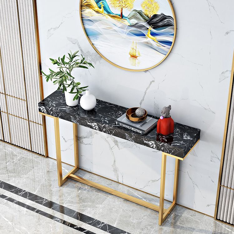 Iron Trestle Cosnole Table with Marble Top Accent Table for Hall