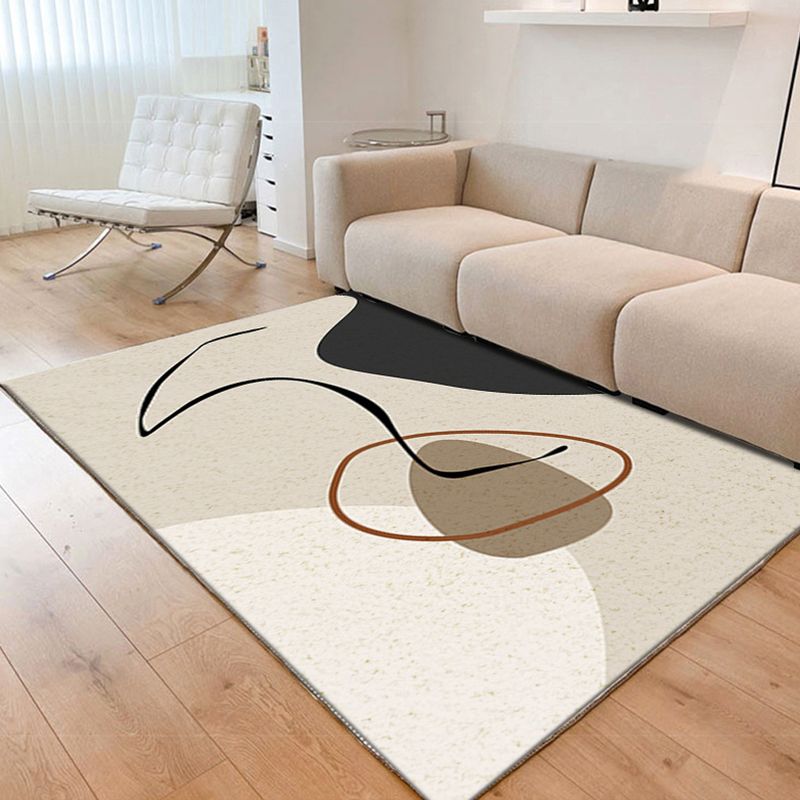 Beige Simple Carpet Polyester Line Carpet Washable Carpet for Living Room
