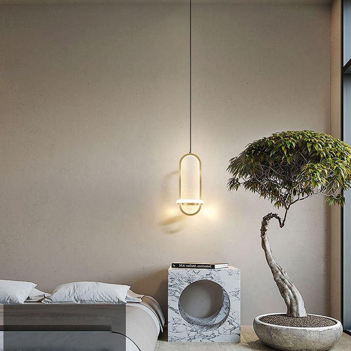 Black Geometrical Hanging Light Fixture Simple LED Metal Hanging Pendant Light for Bedroom