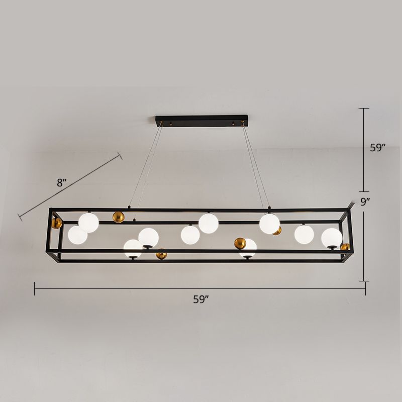 Plafond en métal rectangulaire Salle de restauration industrielle Lumière suspendue avec une teinte en verre de lait à boulets