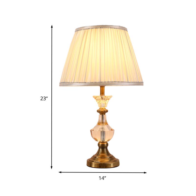 Lámpara de escritorio de jarra moderna luz de mesa de bulbo de cristal 1 bulbo con tono de tela de cono