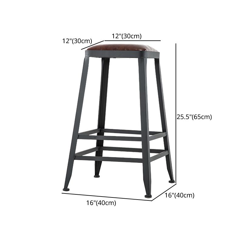Industrial Armless Backrest Counter Stool Iron Cafe Bar Stool with Leather Cushion