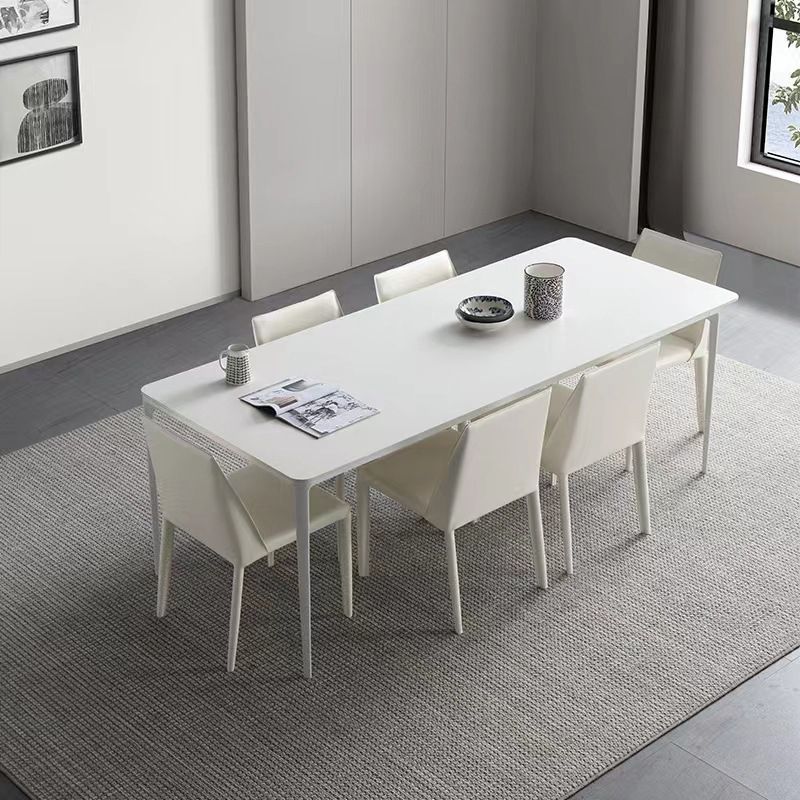 Modern Sintered Stone Dining Set Rectangle 1/4/5/6/7 Pieces Dining Room Table Set in White