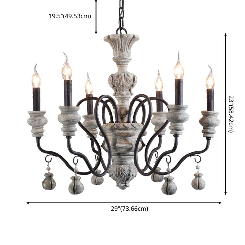 Rustic Style Traditional Candlestick Styling Chandelier Hand-carved Resin Suspension Lighting Fixture for Dining Room