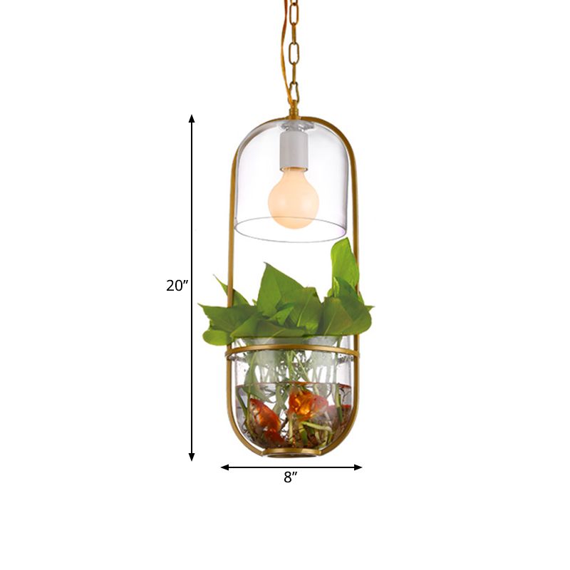Clear Glass Bottle Suspension Lamp Industrial 1 Light Dining Room Drop Pendant with Oblong Frame