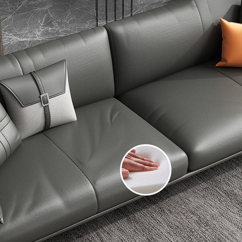 Contemporary Leather Sofa in Gray Loose Back for Living Room