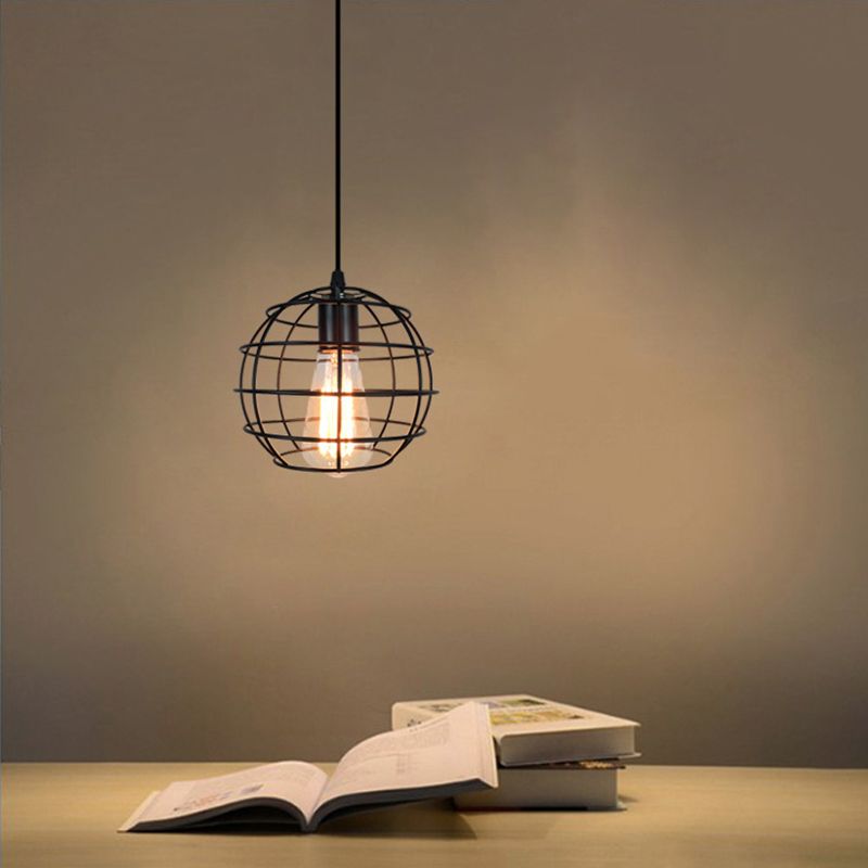 1-Light Cage Shade Pendant Light Vintage Industrial Style Metal Pendant Light for Dinning Room