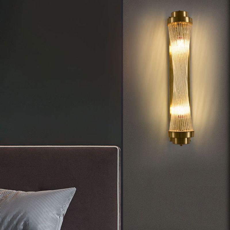 2 - Light Flush Mount Metal and Crystal Post Modern Wall Sconce in Black / Gold