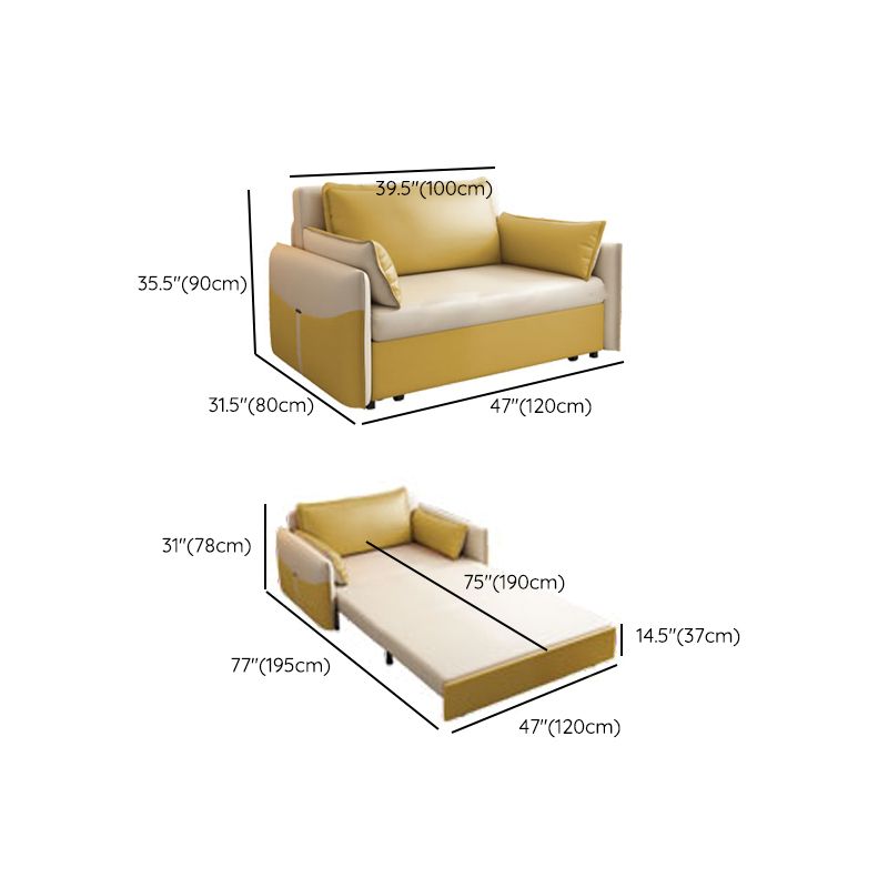 35.43"H Faux Leather Sleeper Sofa Upholstered Pillow Top Arms Sofa Bed