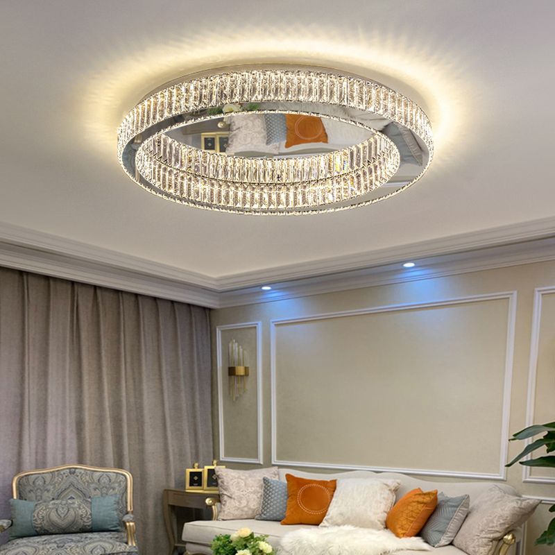 Sliver Crystal Circular Flush mount Ceiling Lamp Modern Style LED Flush Mount Lighting for Bedroom