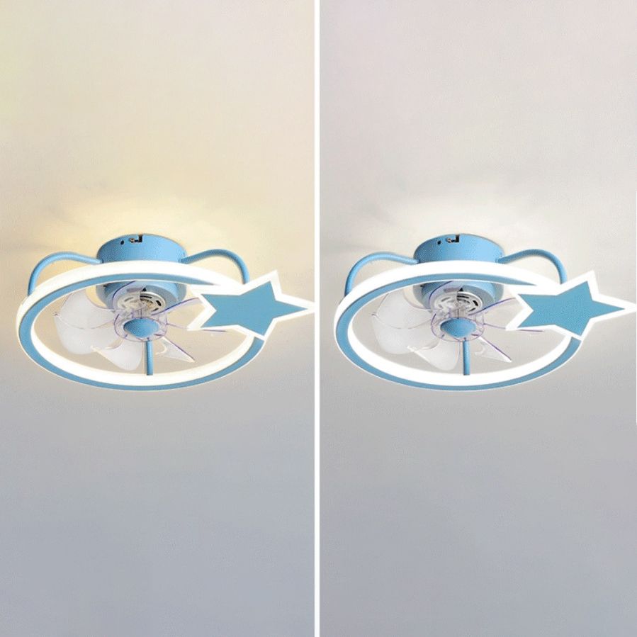 Kids Artistic LED Ceiling Fans Wrought Iron Star Ceiling Fixture with Acrylic Shade