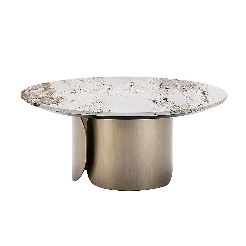 Abstract Base Cocktail Table Marble Top Stainless Steel Metal Base Round Coffee Table