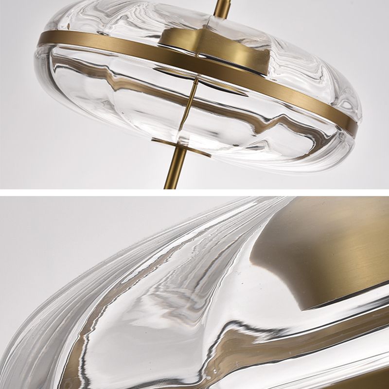 Rippled Glass Pumpkin Shaped Pendant Minimalist Brass LED Ceiling Light for Dining Room