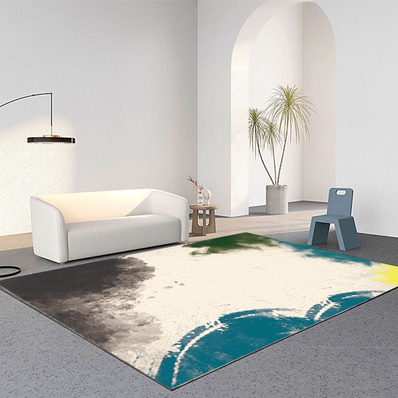 Sky Blue Abstract Pattern Rug Polyester Modern Rug Washable Rug for Living Room