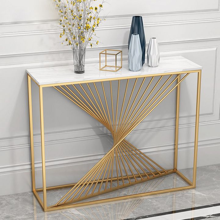 Rectangle Marble Top Accent Table with Iron Frame Base for Hall