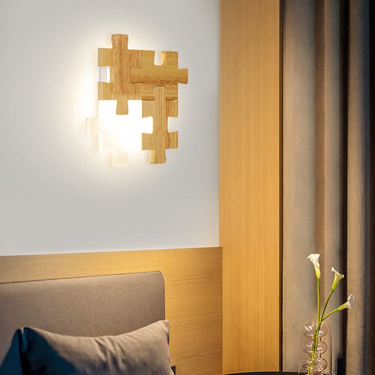 Puzzle de puzzle Mur Moup de lampe créative LED LED en bois et en acrylique Graphique de l'ombre Lumière pour la chambre