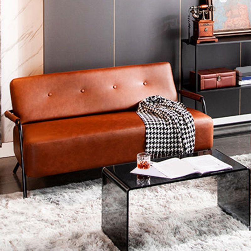 Faux Leather Industrial Tufted Back Sofa with Tuxedo Arm for Apartment