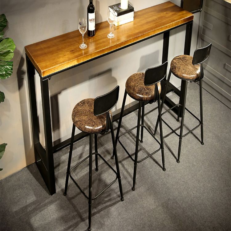 Rectangle Pine Wood Top Bistro Table Industrial Bar Table with Trestle Base
