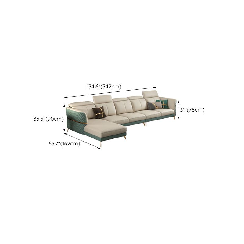 Glam Sectional Sofa White Pillowed Back Leather Cushions Sectional