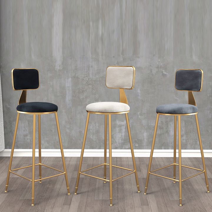 Glam Armless Backrest Counter Stool Iron Cashier Bar Stool with Flannel Cushion and Pedal