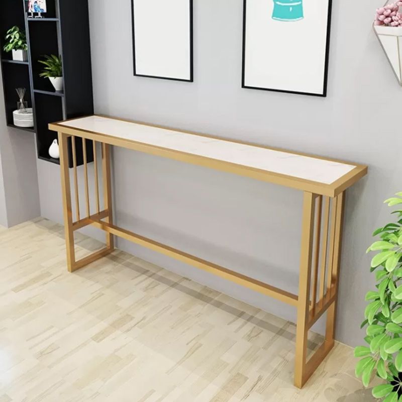 Stone Bar Dining Table Glam Rectangle Bar Table with Trestle Pedestal for Dining Room Cafe