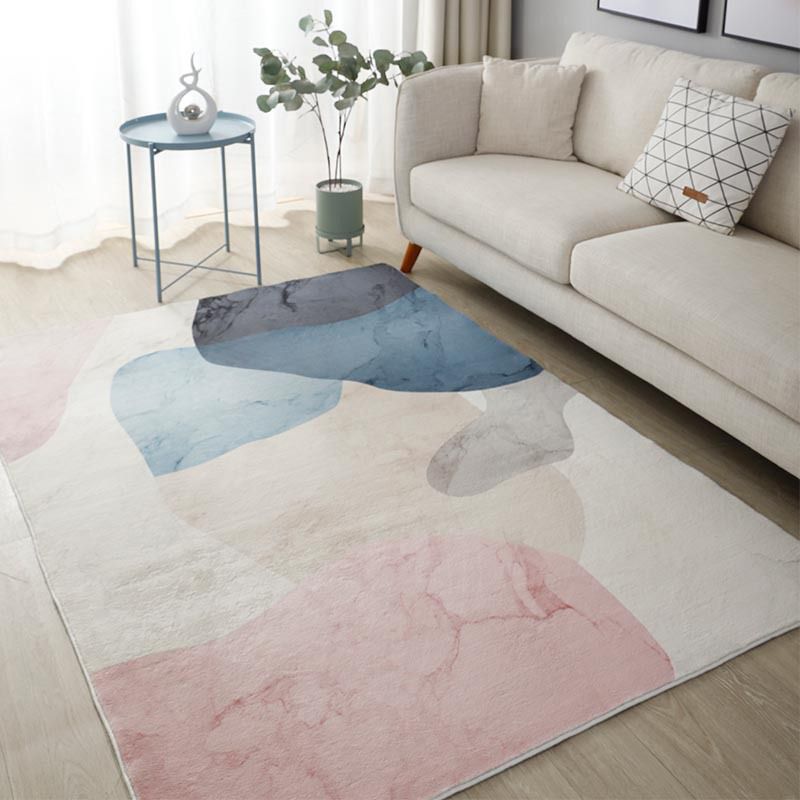 Light Pink Color Block Rug Polyester Modern Rug Washable Rug for Drawing Room