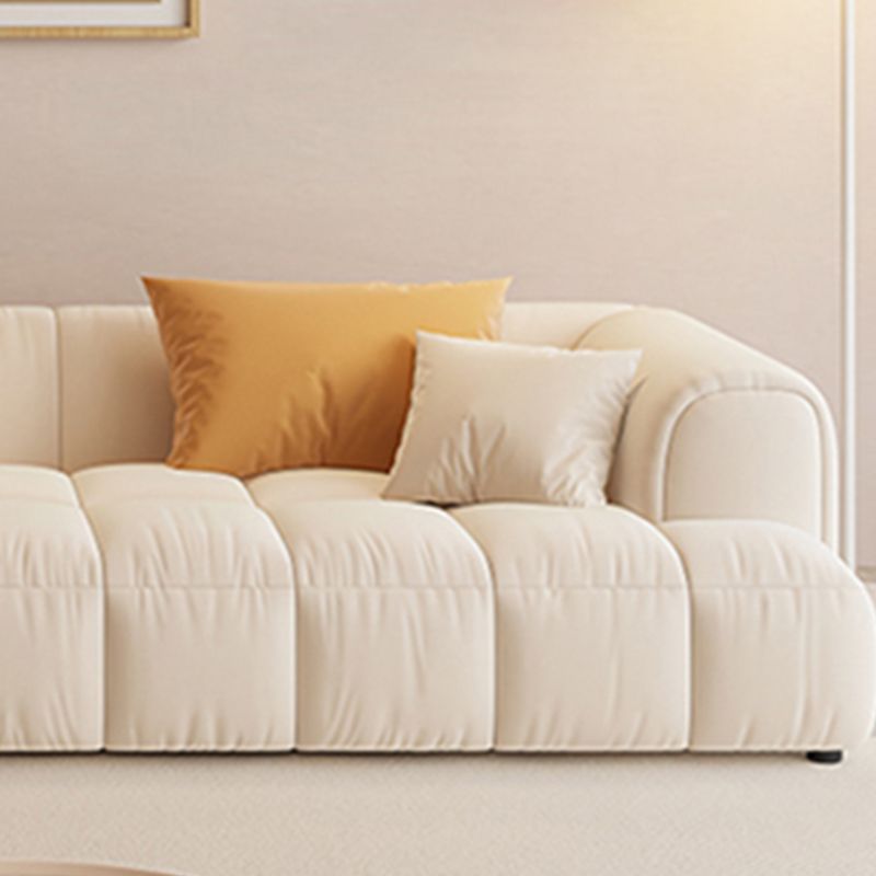 Scandinavian Wood Frame Recessed Arm Sofa in White for Living Room