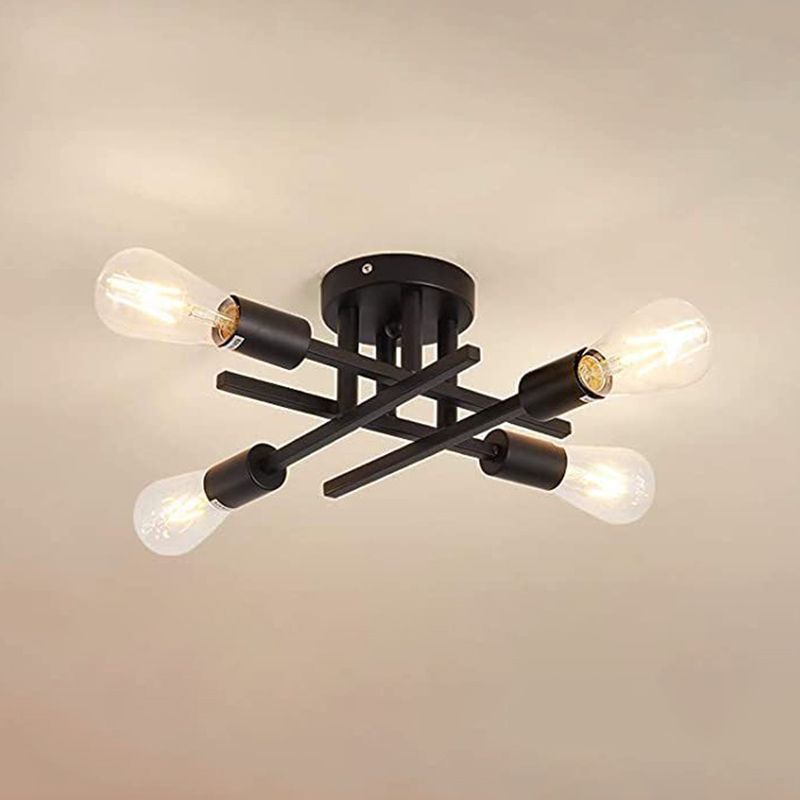 Industrial Style Iron Ceiling Light 4-Lights Stripe Shape for Bedroom